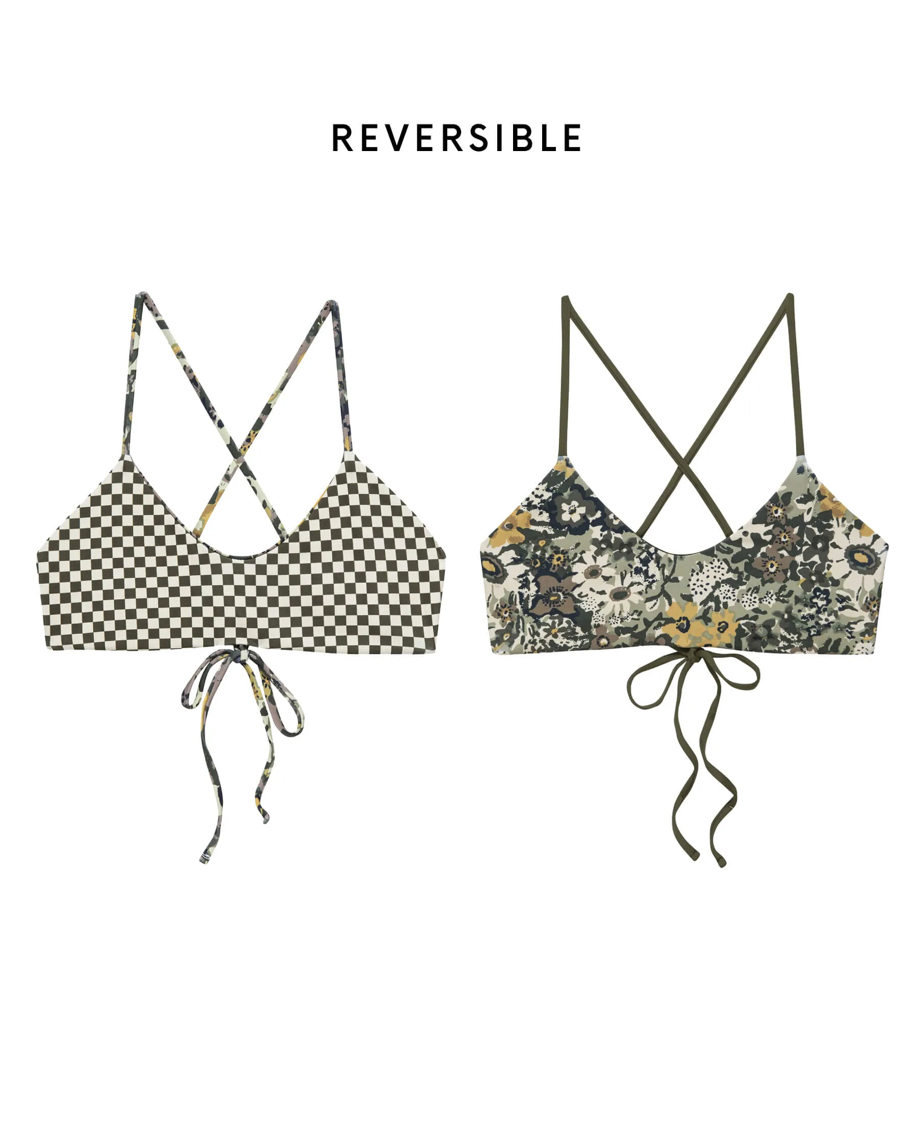 The Reversible Bralette. -- Seaglass Heirloom Floral and Light Army Check