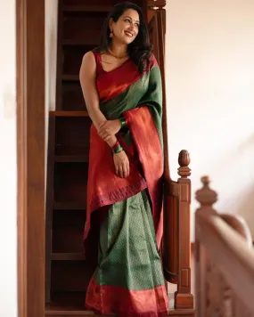 Tremendous Dark Green Soft Silk Saree With Exuberant Blouse Piece