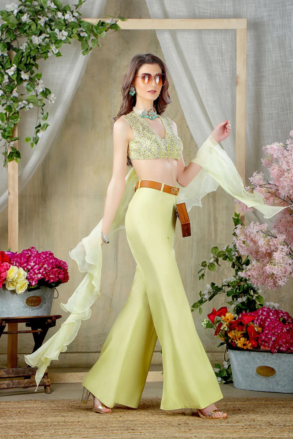 Trendy Embroidered top with Wide pants