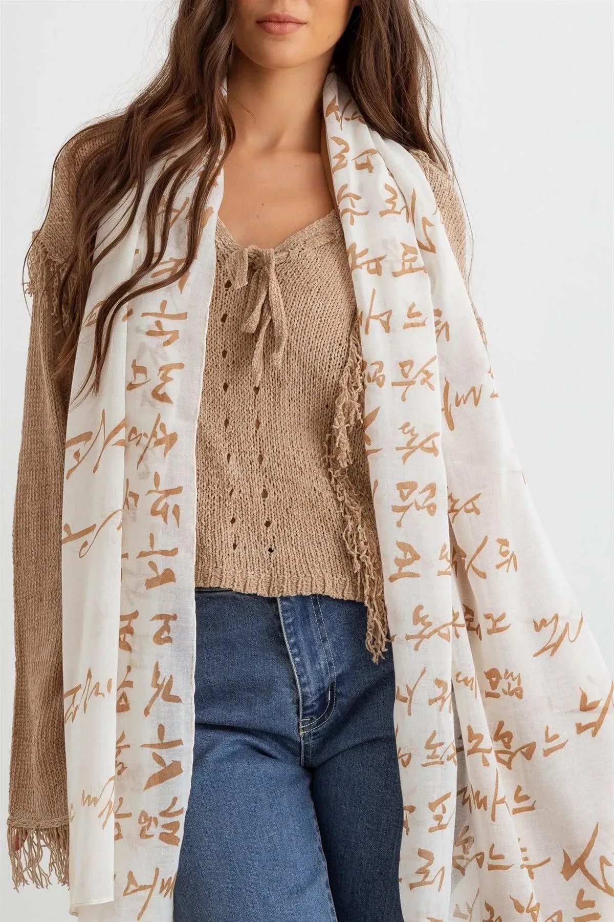 Unique Hangul Design Korean Languages Wrap Long Shawl Scarf