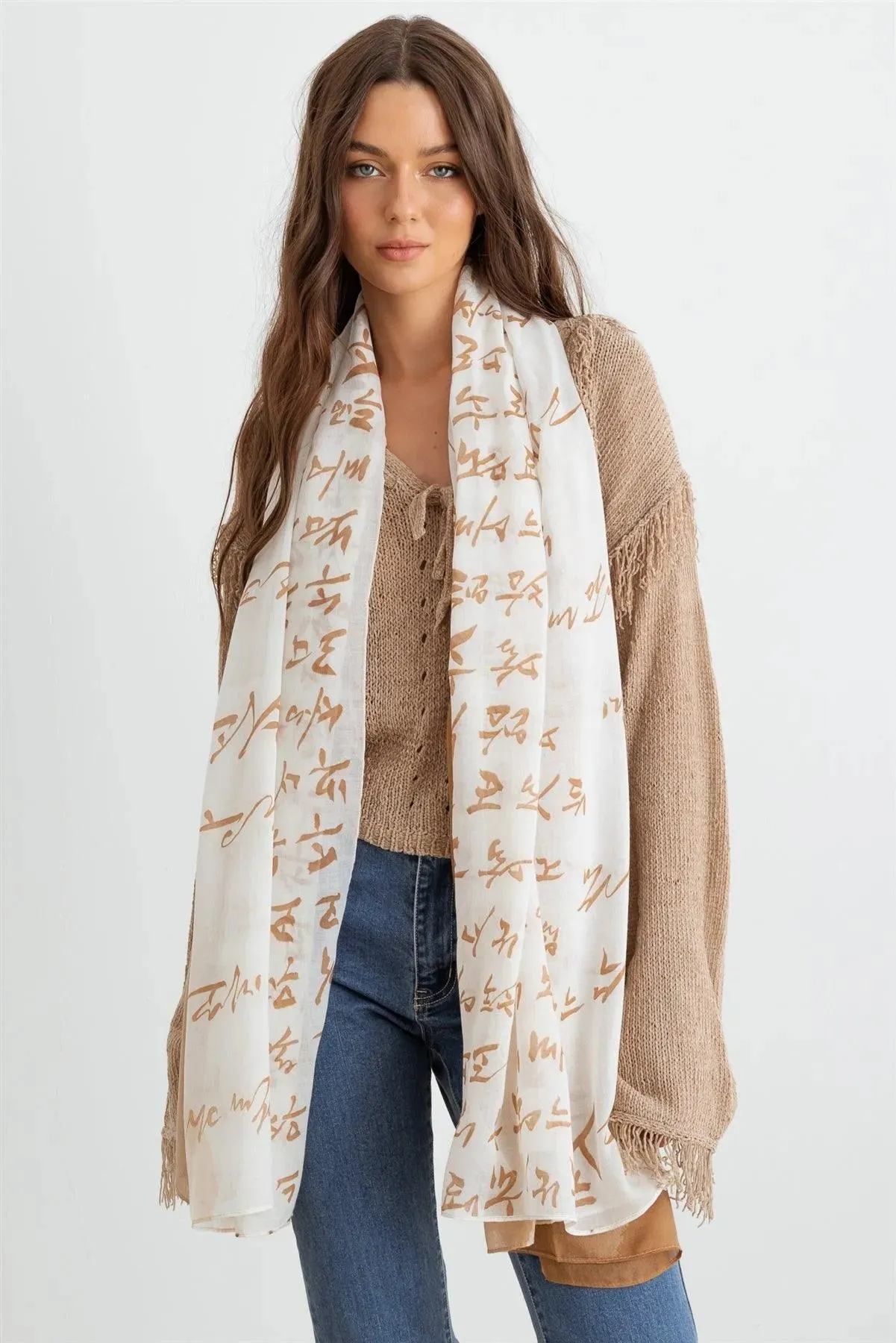 Unique Hangul Design Korean Languages Wrap Long Shawl Scarf