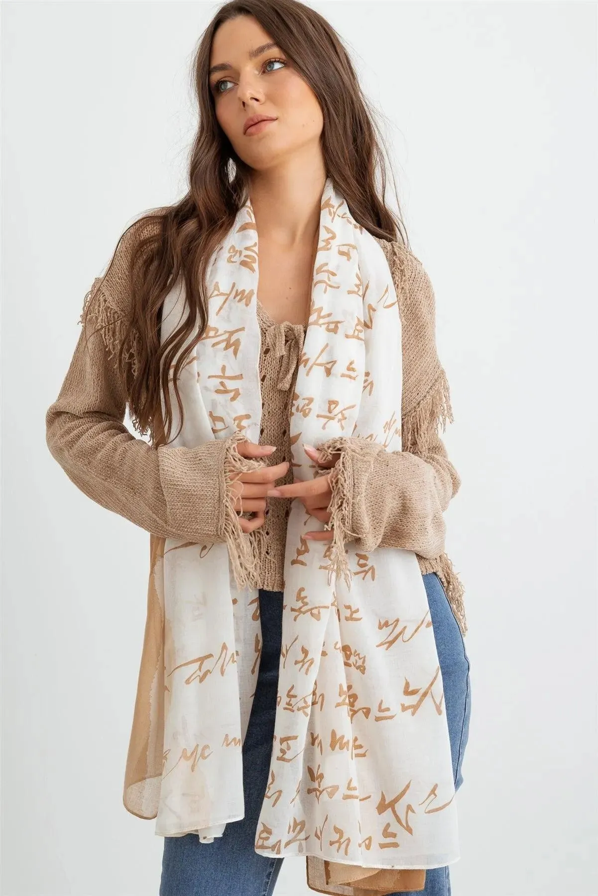 Unique Hangul Design Korean Languages Wrap Long Shawl Scarf