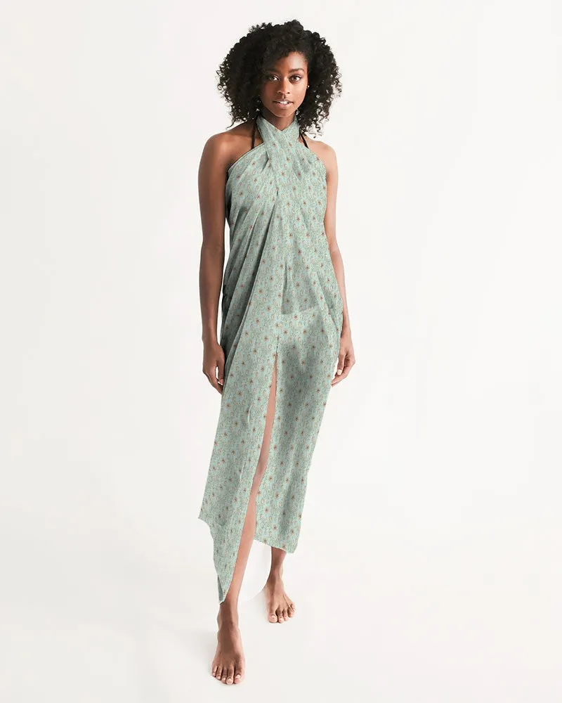 Vampire Art Beach Swim Cover-Up - Retro Victorian Flowers in Aqua Green