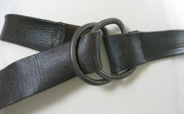 Vintage 70s leather belt D ring buckle adjustable Dark Brown