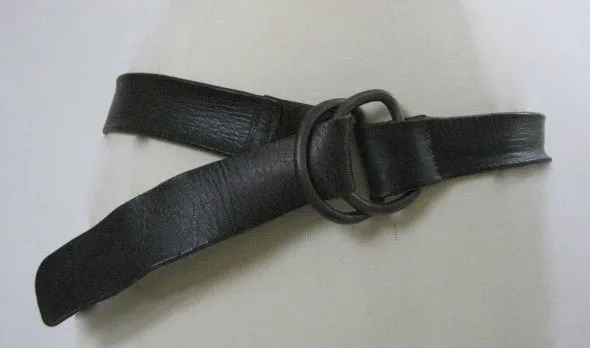 Vintage 70s leather belt D ring buckle adjustable Dark Brown