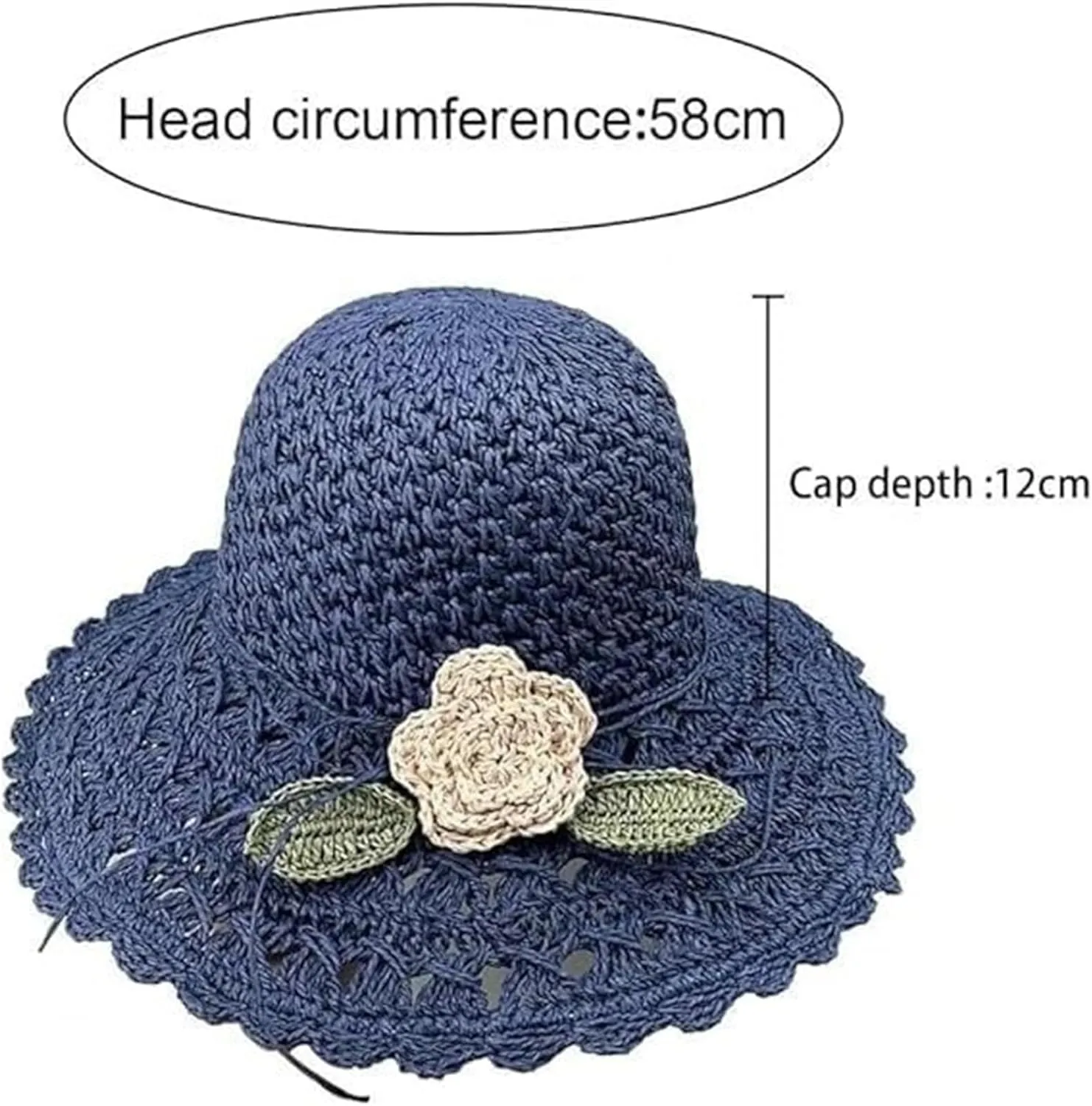 Visulong Elegant Crochet Straw Hat with Ruffle Detail, Women's Wide Brim Sun Hat Foldable for Summer Beach Travel