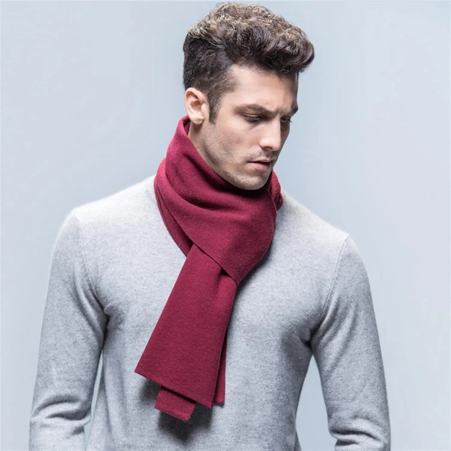 Warm Winter Solid Scarf Men Cashmere Feel Soft Long Scarves Unisex Dark Blue, 69x30 Inch