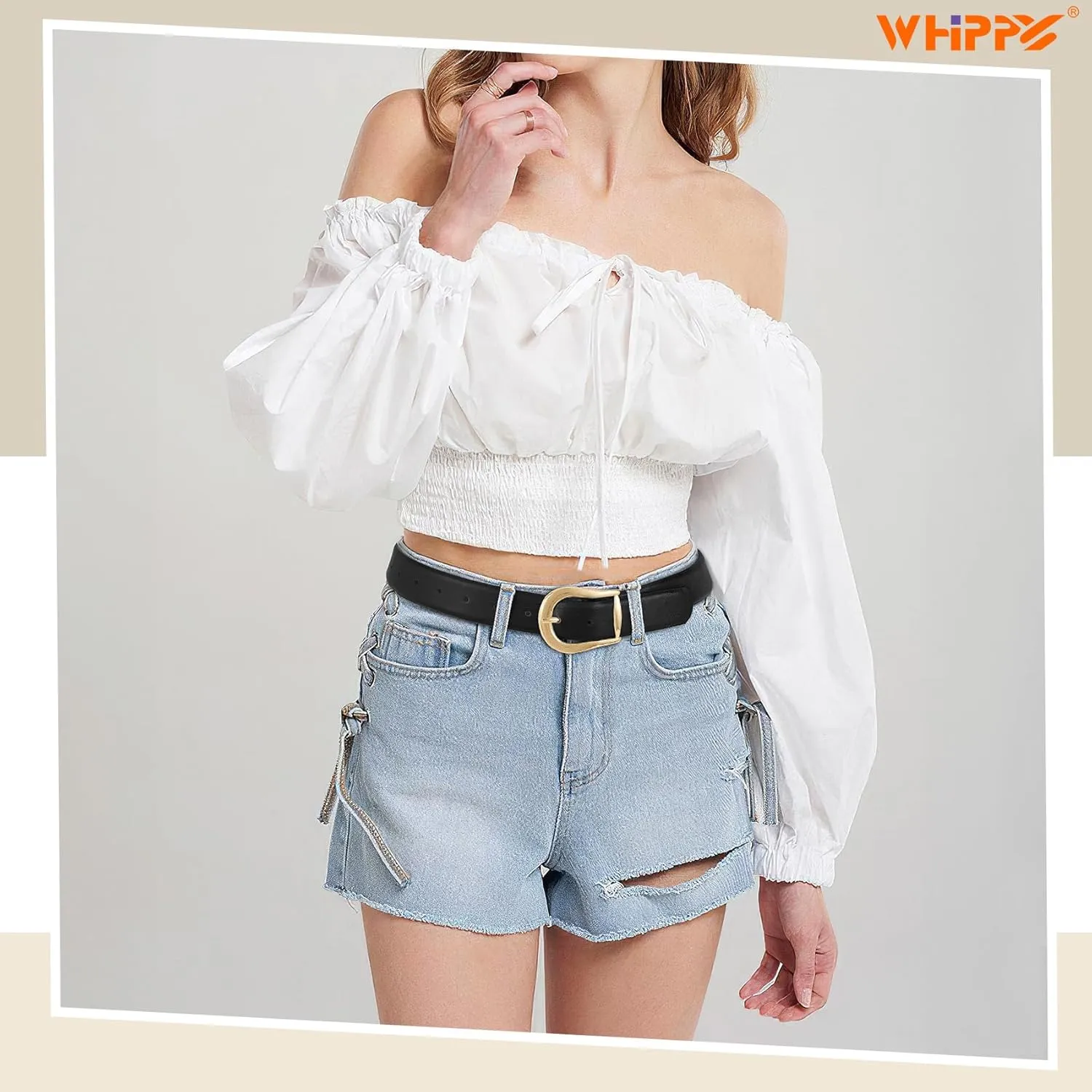 WHIPPY Women's Leather Belt for Jeans Pants Dresses Casual Fashion Waist Belt with Gold Buckle