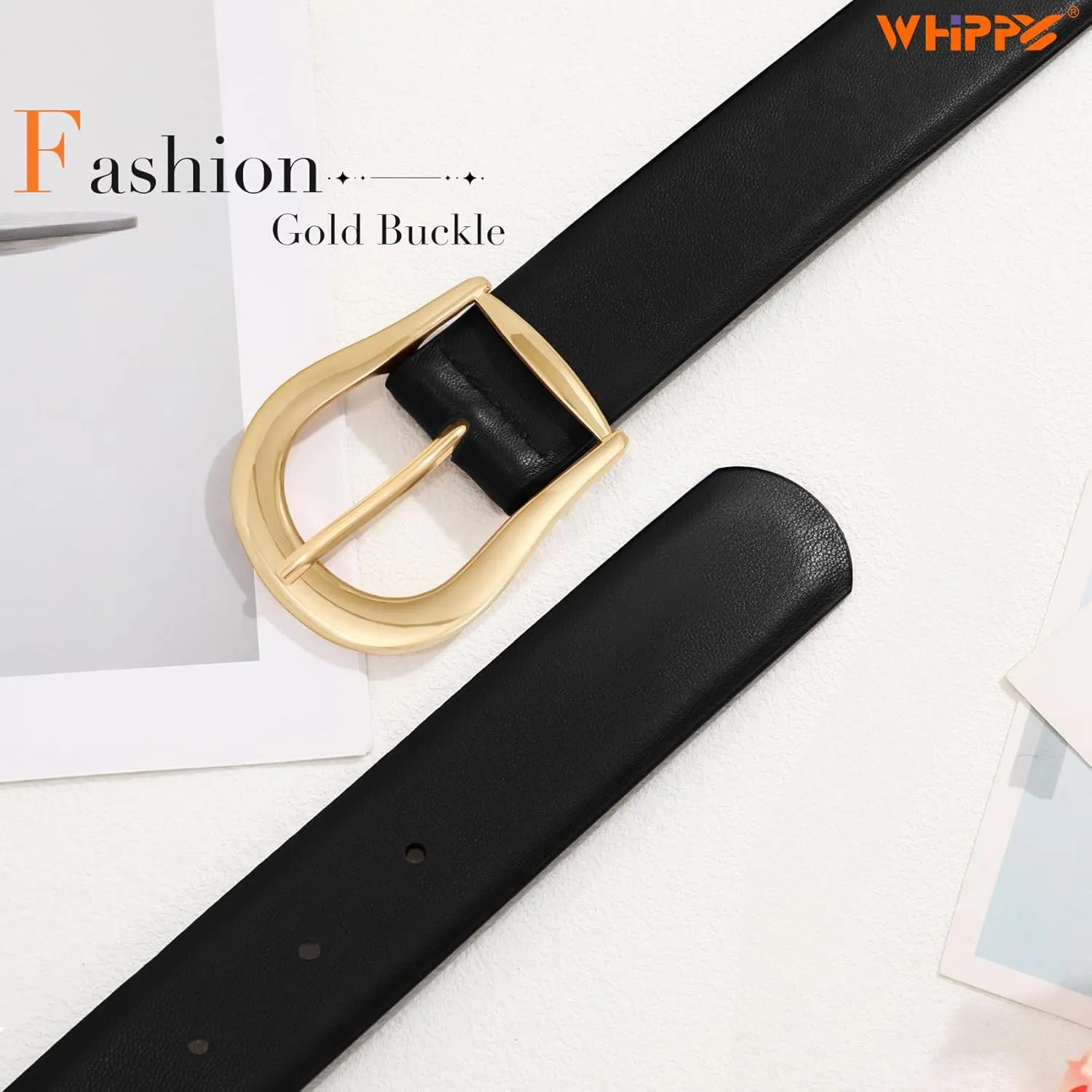 WHIPPY Women's Leather Belt for Jeans Pants Dresses Casual Fashion Waist Belt with Gold Buckle