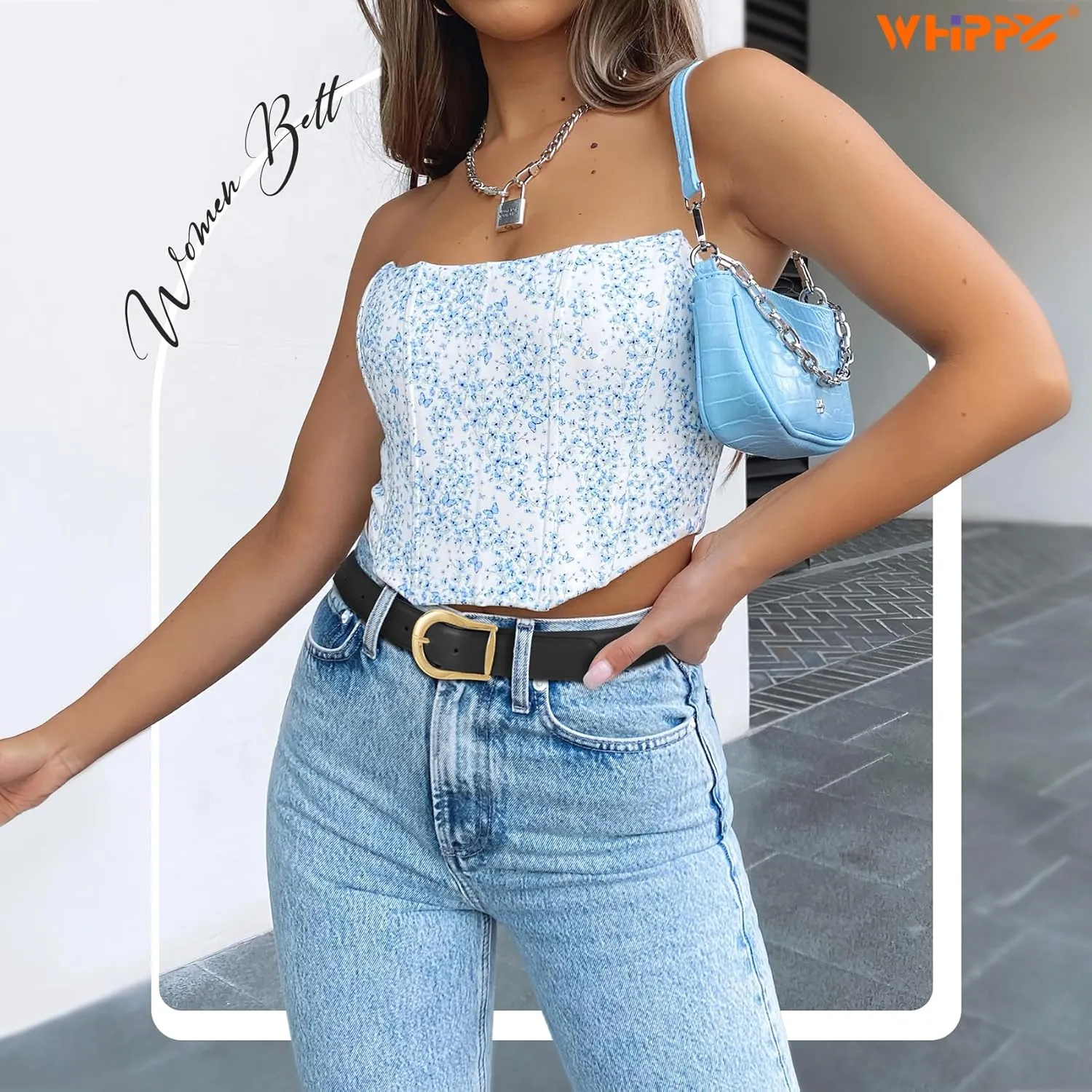 WHIPPY Women's Leather Belt for Jeans Pants Dresses Casual Fashion Waist Belt with Gold Buckle