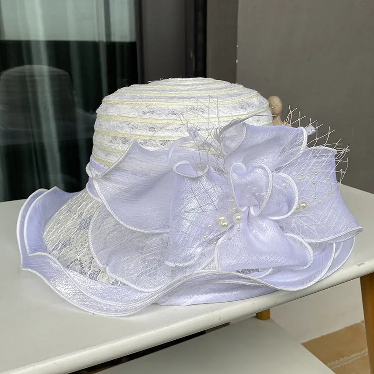Wholesale Summer Lace Visor Elegant Pearl Flower Fisherman's Hat