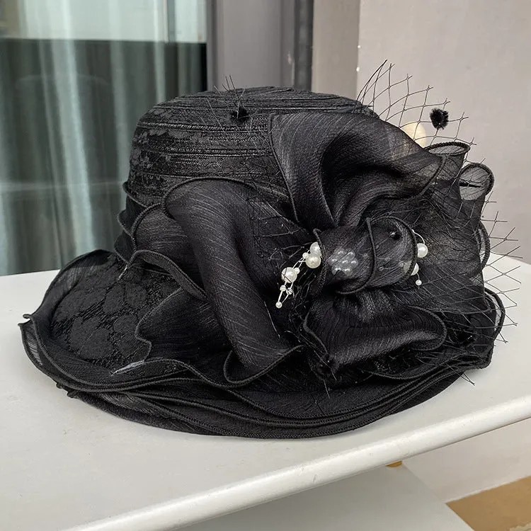Wholesale Summer Lace Visor Elegant Pearl Flower Fisherman's Hat