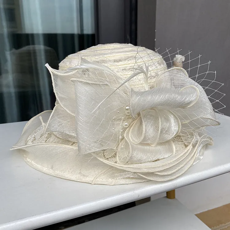 Wholesale Summer Lace Visor Elegant Pearl Flower Fisherman's Hat