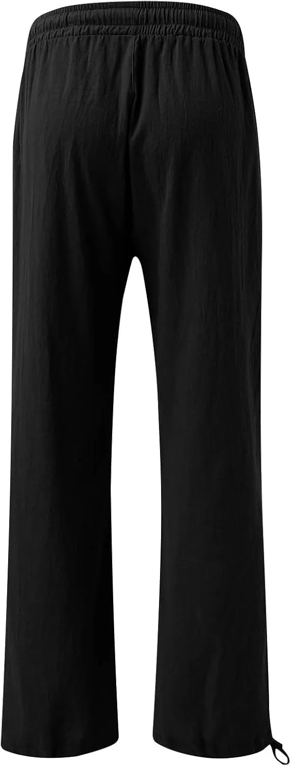 Wide Leg Pants for Women Comfy Linen Pants Light Weight Fit Summer Loose High Waist Palazzo Trousers with Pockets