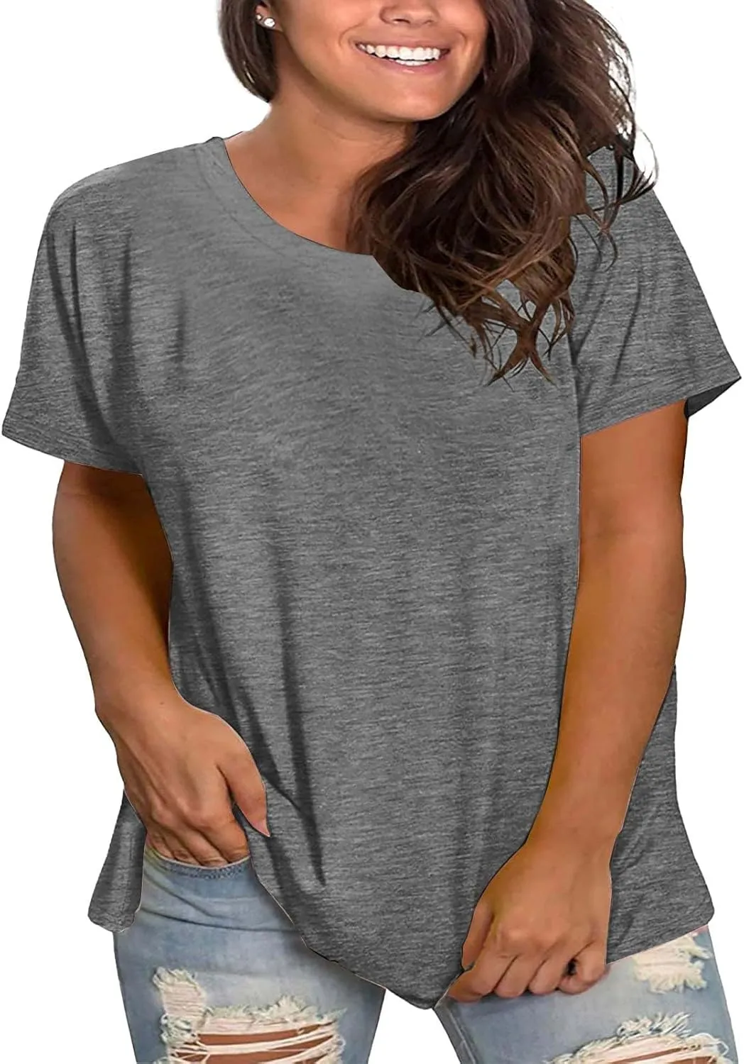 Women Short Sleeve Oversize Shirts Causal Loose Tops Summer Fashion Baggy Solid Soft Gym Clothes Beach Outfits 2025