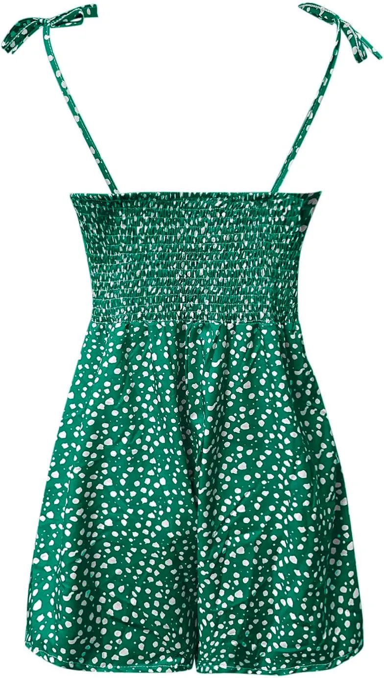 Womens 2025 Summer Floral Mini Dress Boho Flowy Skater Dresses Short Sleeveless Ruffle Spaghetti Strap Dress