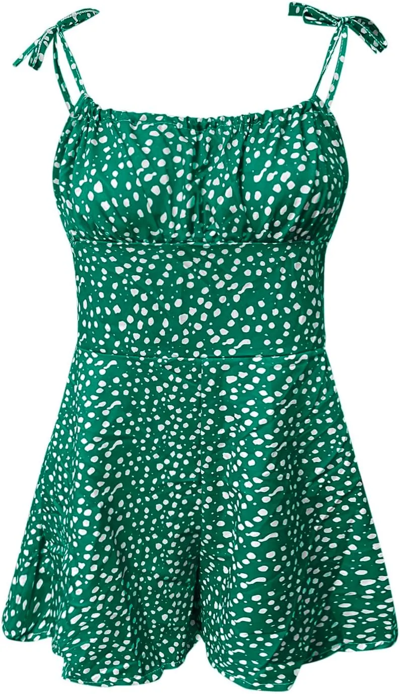 Womens 2025 Summer Floral Mini Dress Boho Flowy Skater Dresses Short Sleeveless Ruffle Spaghetti Strap Dress