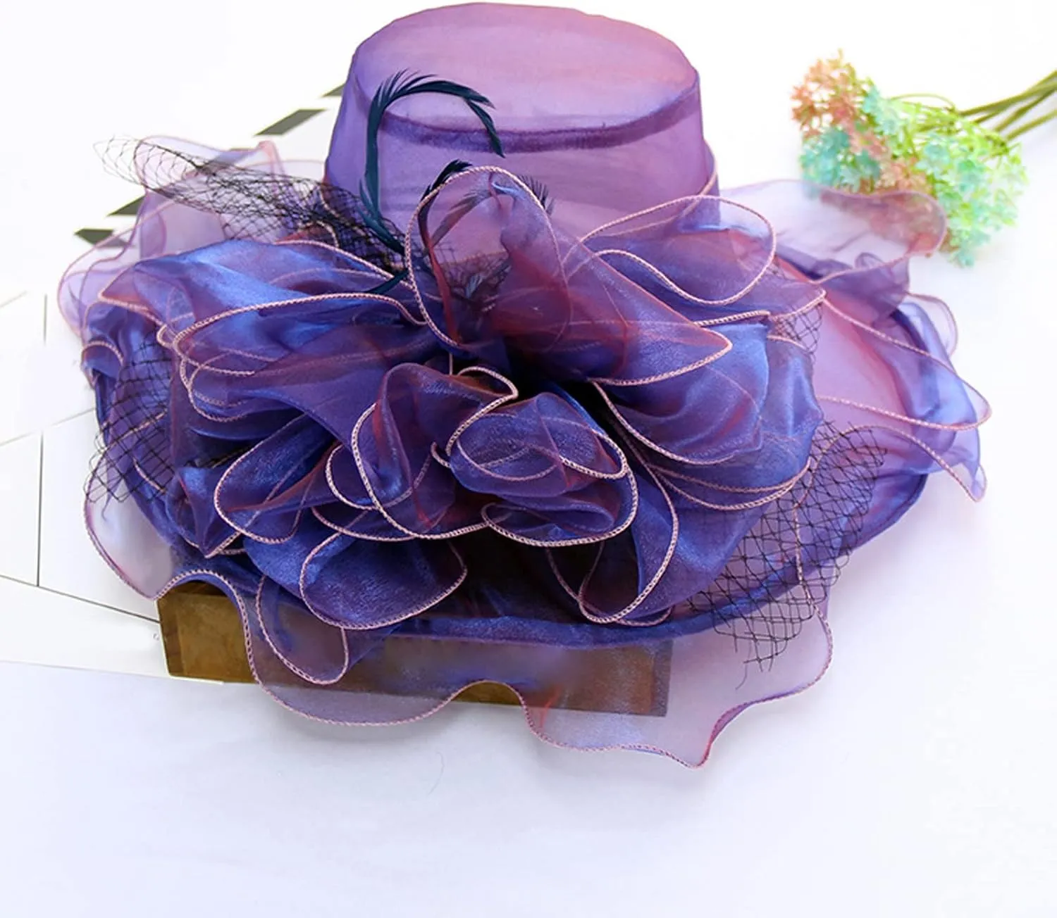 Women's Church Dress Hat Wide Brim Leaf Flower Bridal Shower Hat Summer Hats for Women