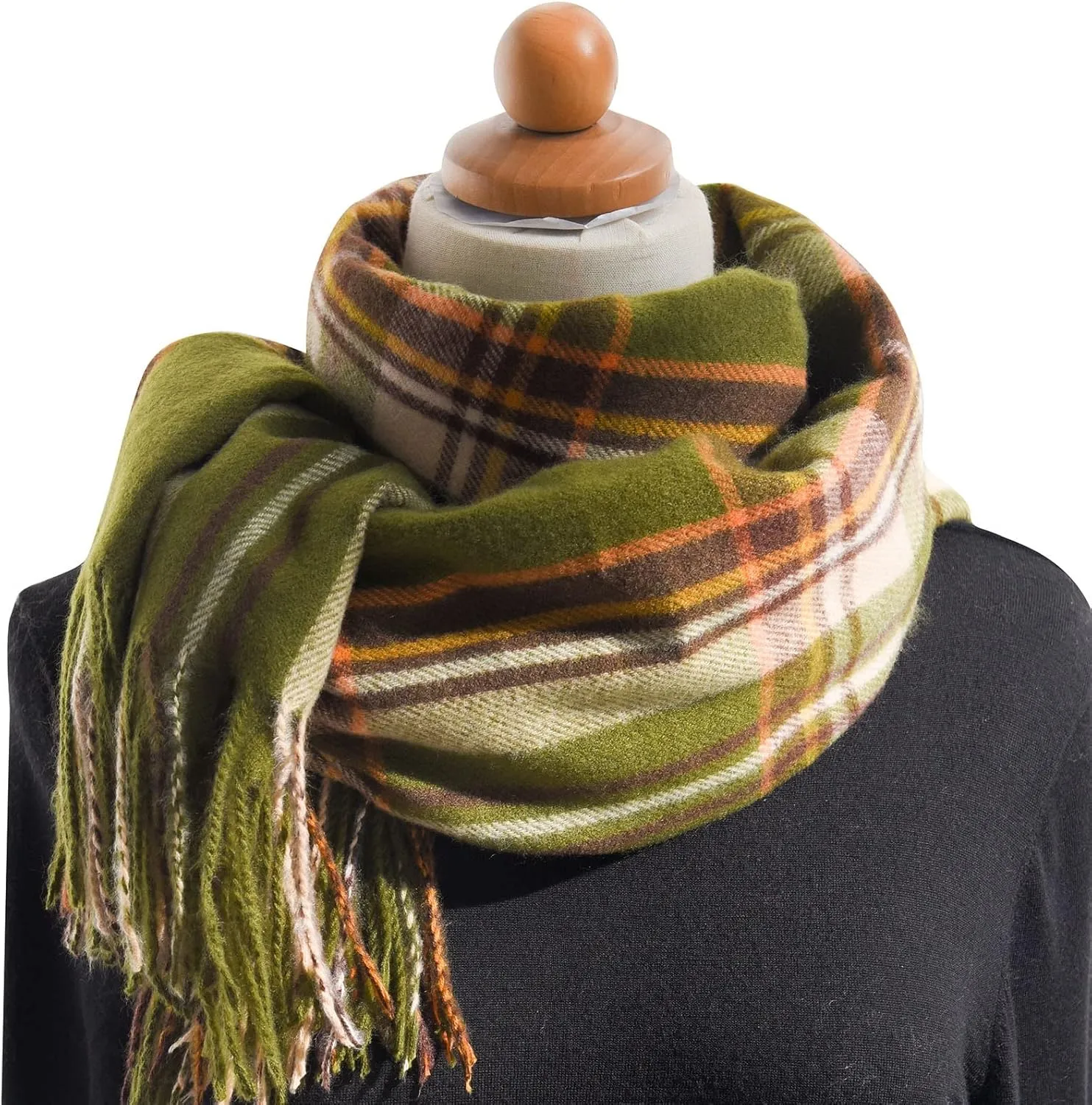 Womens Fall Winter Thermal Scarf Classic Plaid Print Tassel Soft Warm Blanket Scarves Ladie's Shawl Wraps