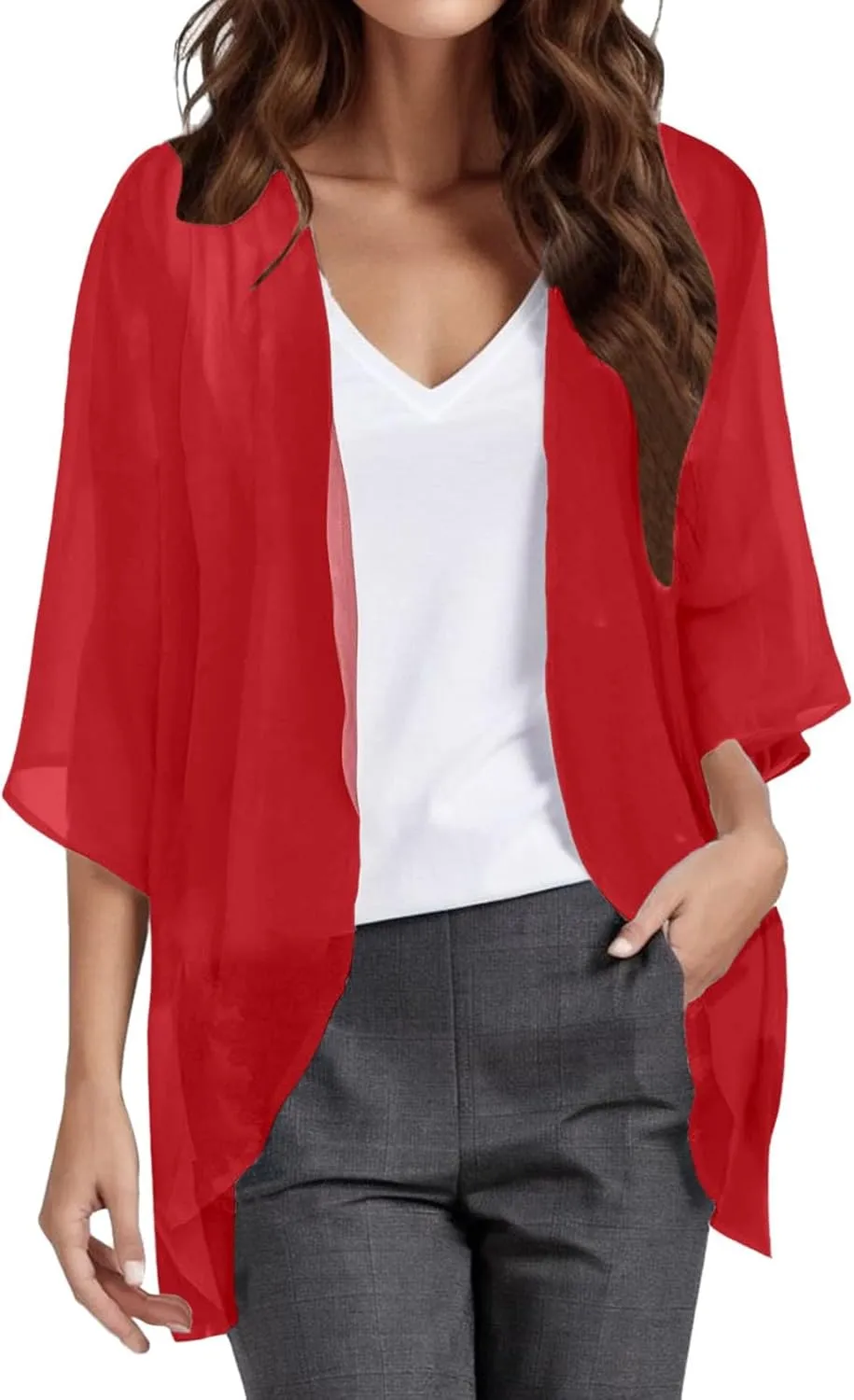 Womens Hawaiian Beach Coverup Sheer Chiffon Shirts Summer Lightweight Thin Casual Loose Open Front Tops