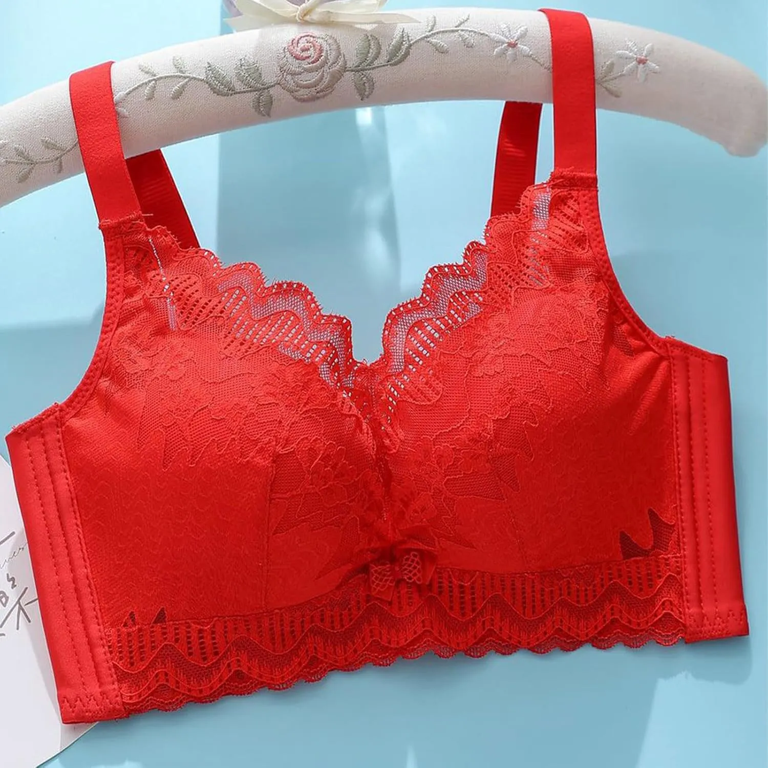 Women's Lace Push Up Bra Print Solid Color Super Gather Lightweight Everyday Bra Breathable Wirefree Trendy Underwear