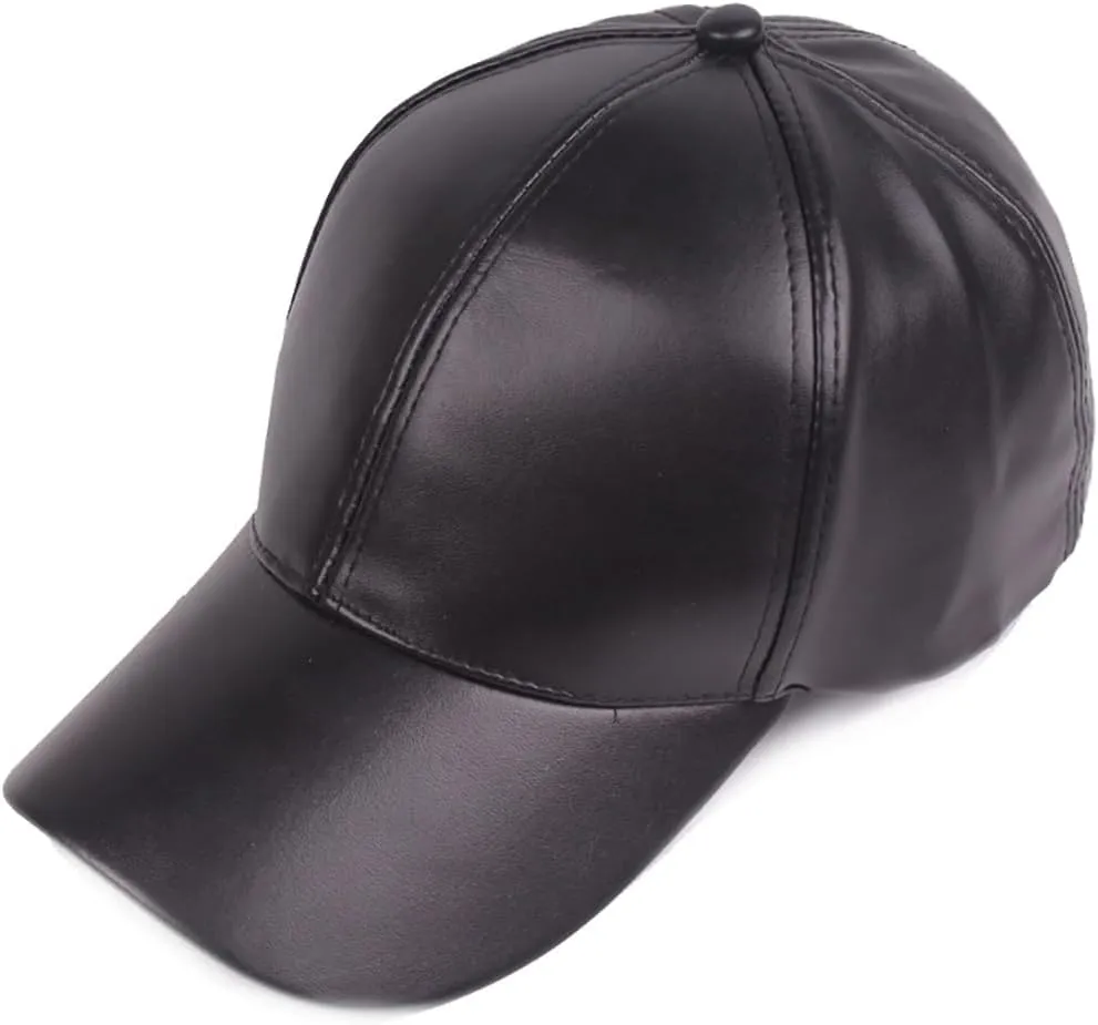 Women's Men's Pure Color PU Leather Baseball Cap Adjustable Trucker Hat Golf Hat