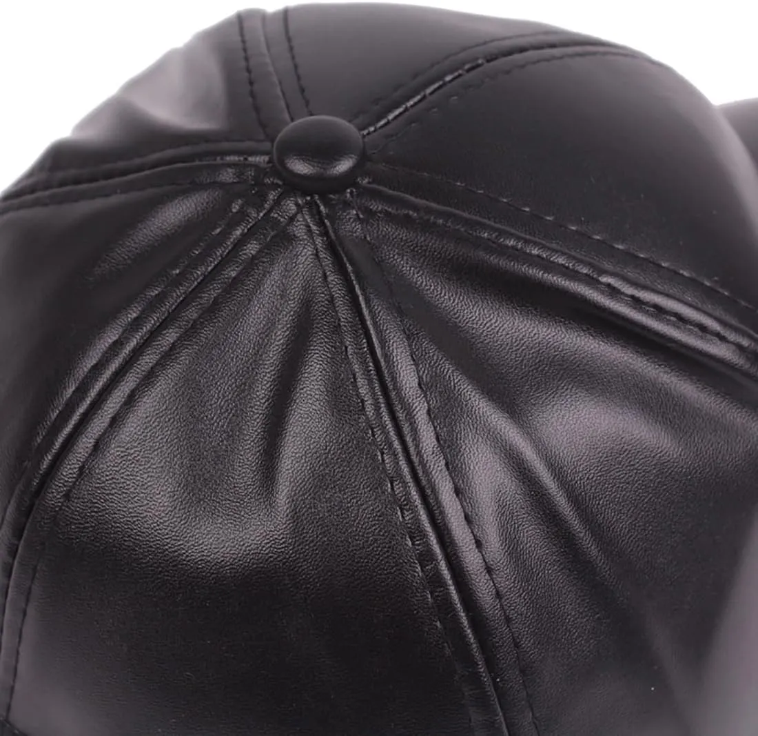 Women's Men's Pure Color PU Leather Baseball Cap Adjustable Trucker Hat Golf Hat
