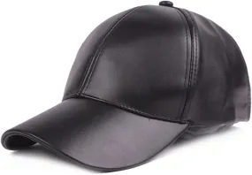 Women's Men's Pure Color PU Leather Baseball Cap Adjustable Trucker Hat Golf Hat
