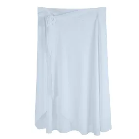 Womens Soft Blue Swimsuit Cover Up Ruffle Tie Side Beach Sarong Wrap Maxi Skirt