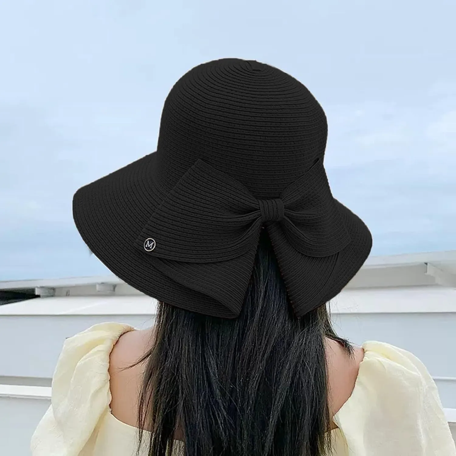 Women's Spring and Summer Outings Bowknot Big Brim Beach Hat Fashion Sun Hat Sunshade Sun Hat Adult Pool Hat