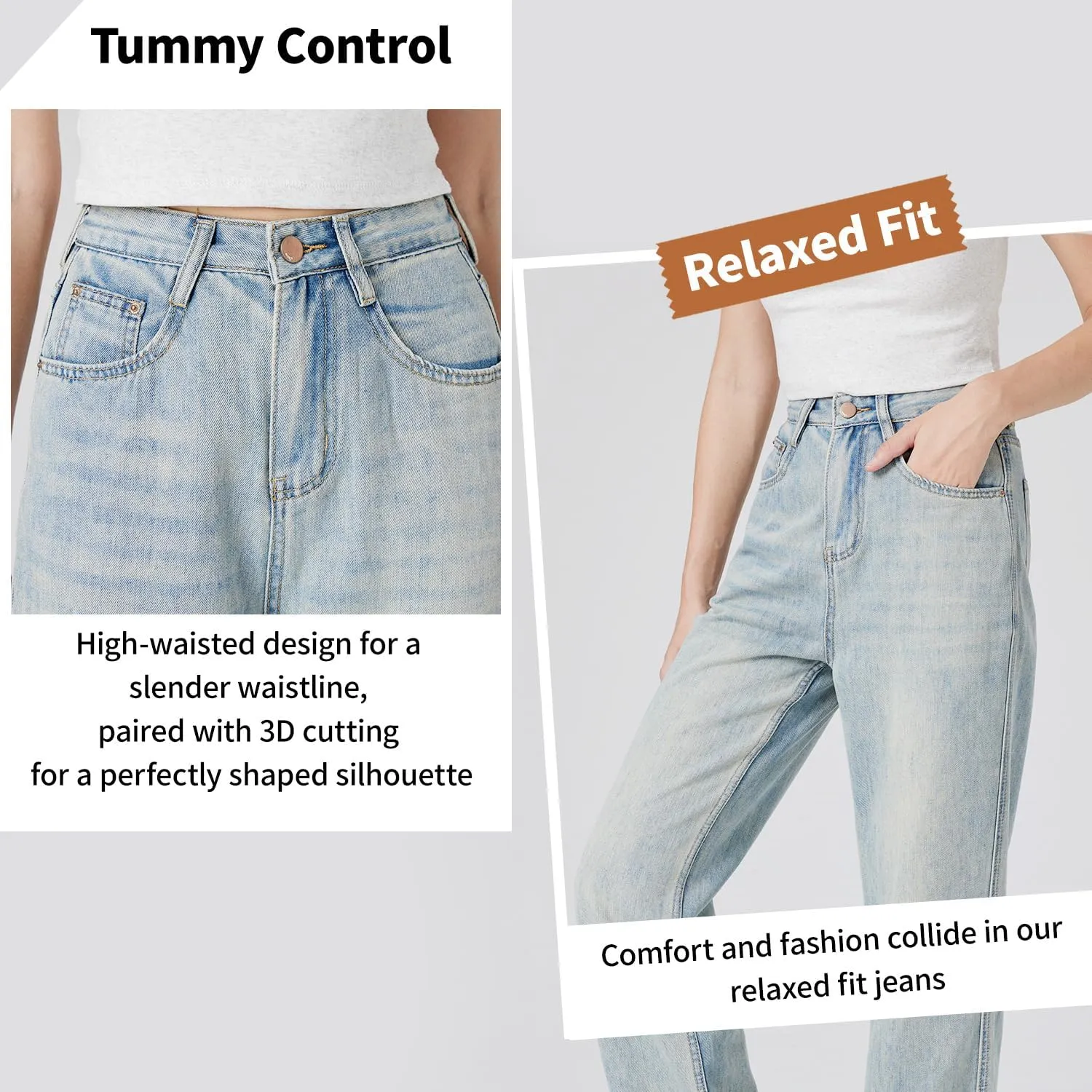 Womens Straight Leg Jeans High Rise and Light Weight Denim Pants with Contrast Color Design