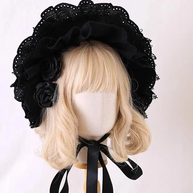 Xiaogui~Classic Lolita Bonnet Lace Elegant Lolita Hat