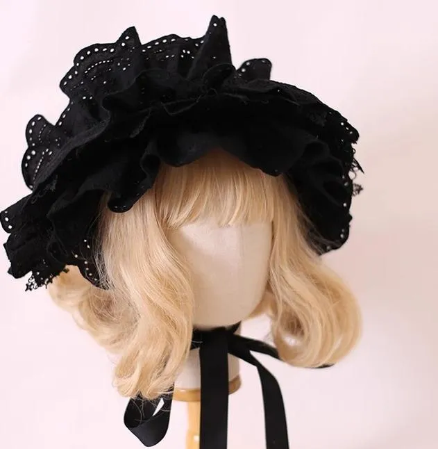 Xiaogui~Classic Lolita Bonnet Lace Elegant Lolita Hat