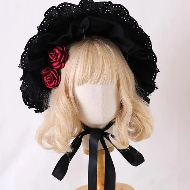 Xiaogui~Classic Lolita Bonnet Lace Elegant Lolita Hat