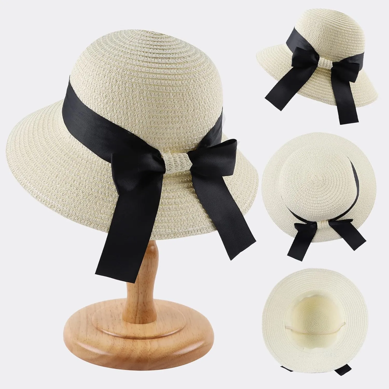 Zsedrut Women,Little Girls Straw Sun Hat Summer Beach Cap Foldable Visor Floppy Hats Wide Brim with Bowknot