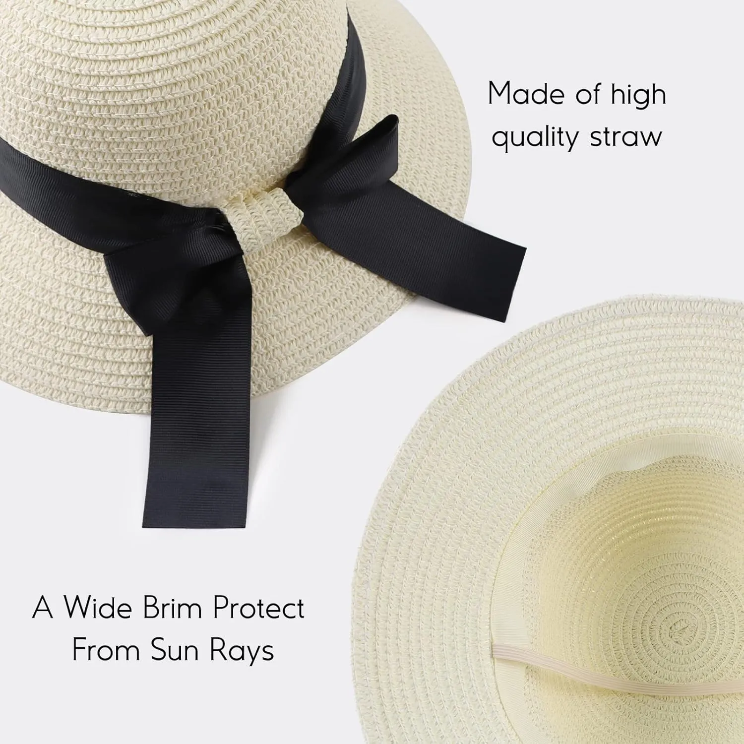 Zsedrut Women,Little Girls Straw Sun Hat Summer Beach Cap Foldable Visor Floppy Hats Wide Brim with Bowknot
